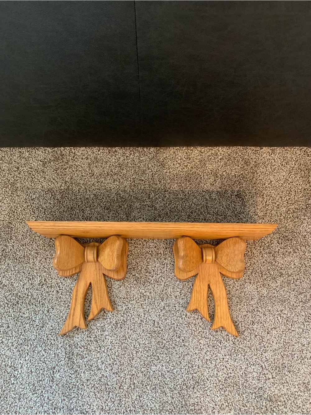 Vintage Wood Wall Shelf with Double Bow Design Cottagecore Plate Groove